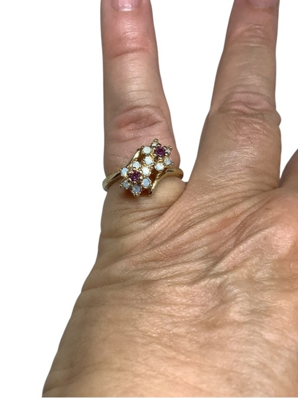Gold-Plated Cluster floral Ring with White and Pink Stones
